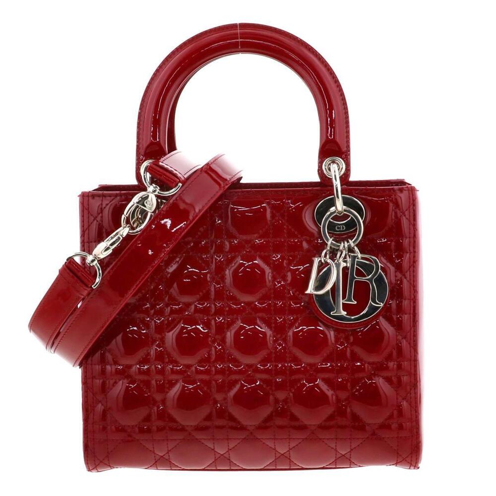 Christian Dior Lady Cannage Patent Vernis Handbag Red Enamel